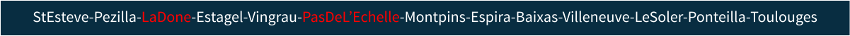 StEsteve-Pezilla-LaDone-Estagel-Vingrau-PasDeL’Echelle-Montpins-Espira-Baixas-Villeneuve-LeSoler-Ponteilla-Toulouges