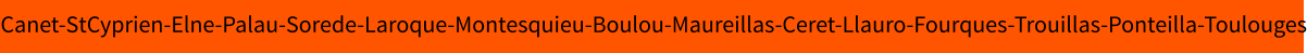 Canet-StCyprien-Elne-Palau-Sorede-Laroque-Montesquieu-Boulou-Maureillas-Ceret-Llauro-Fourques-Trouillas-Ponteilla-Toulouges